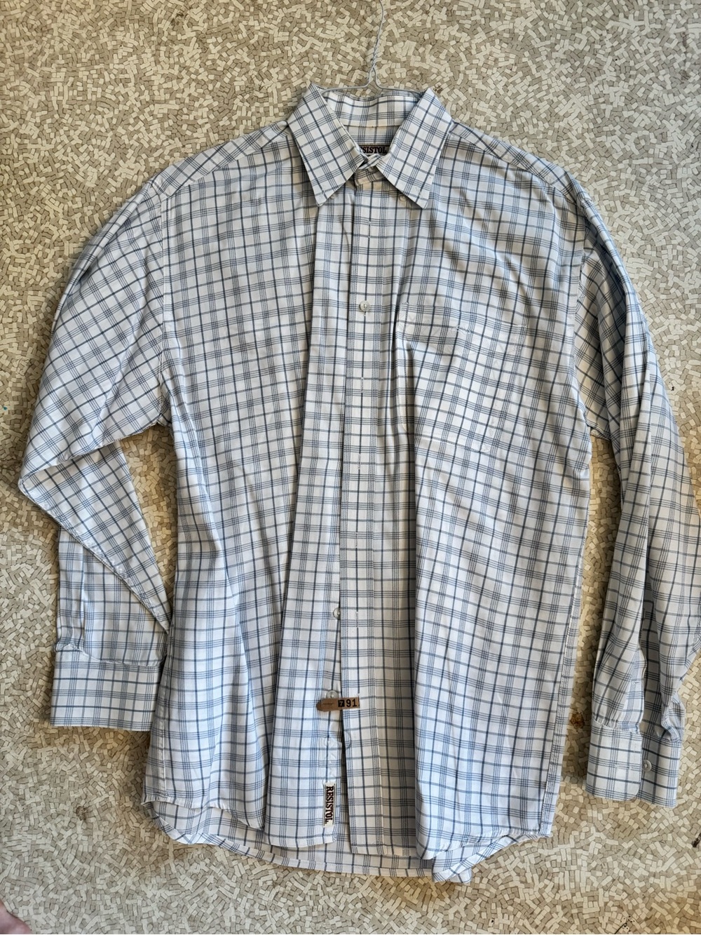 Men's Starched Light Blue Plaid Dress Shirt - Long Sleeve